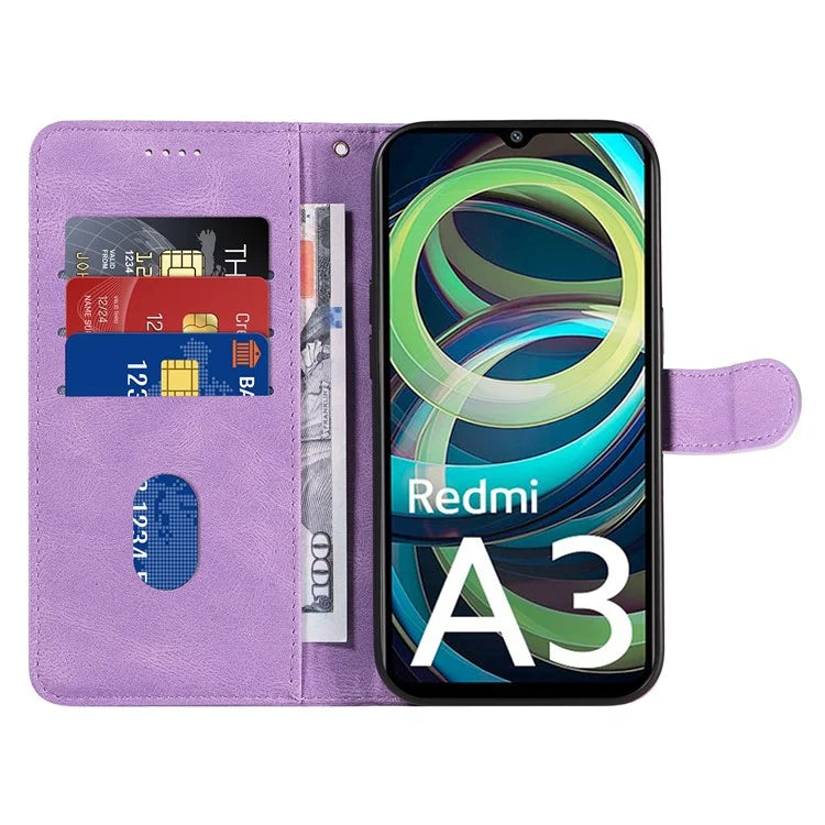 For Xiaomi Redmi A3 Phone Case Imprinted Curved Line Leather Flip Cover