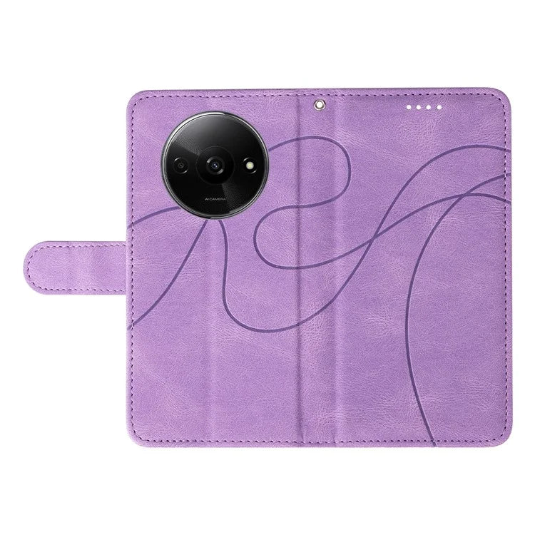 For Xiaomi Redmi A3 Phone Case Imprinted Curved Line Leather Flip Cover