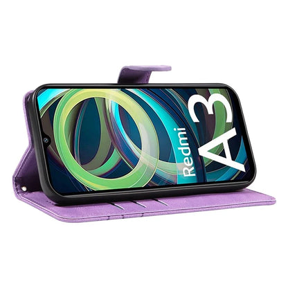 For Xiaomi Redmi A3 Phone Case Imprinted Curved Line Leather Flip Cover