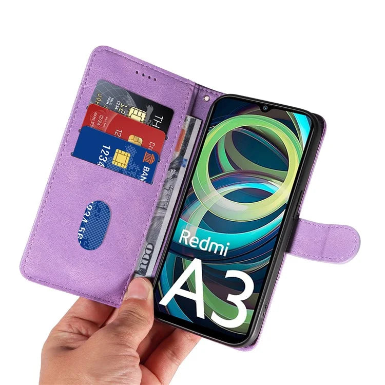 For Xiaomi Redmi A3 Phone Case Imprinted Curved Line Leather Flip Cover
