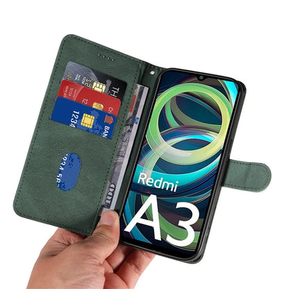 For Xiaomi Redmi A3 Phone Case Imprinted Curved Line Leather Flip Cover