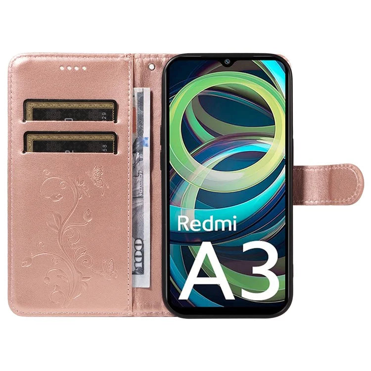 For Xiaomi Redmi A3 Leather Case Butterfly Flower Pattern Wallet Phone Cover