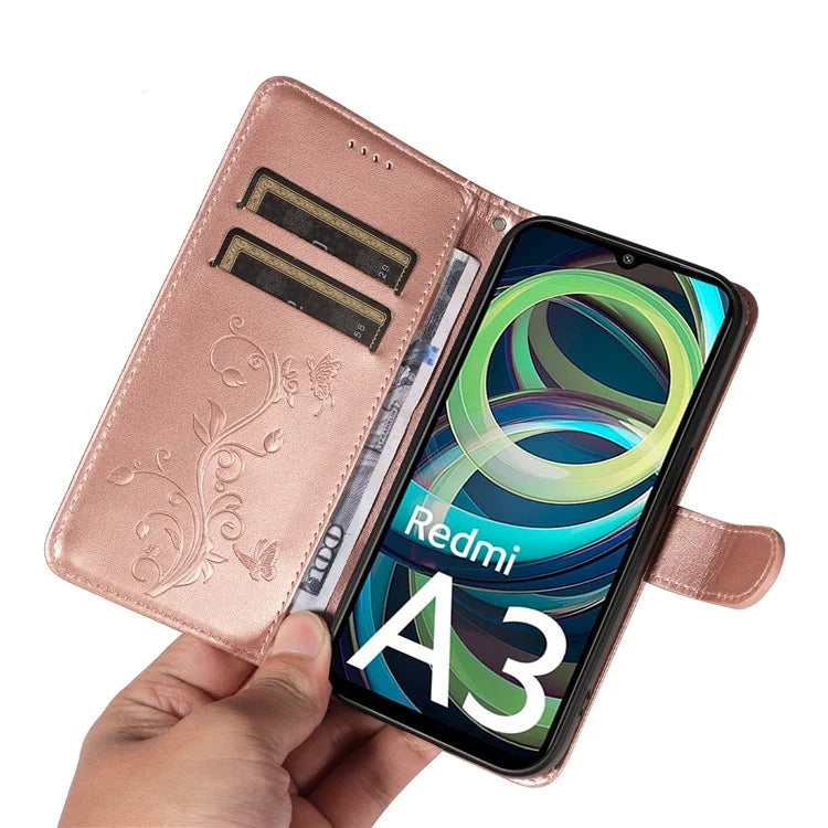 For Xiaomi Redmi A3 Leather Case Butterfly Flower Pattern Wallet Phone Cover