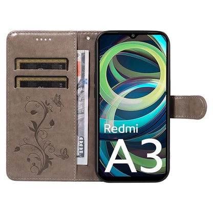 For Xiaomi Redmi A3 Leather Case Butterfly Flower Pattern Wallet Phone Cover