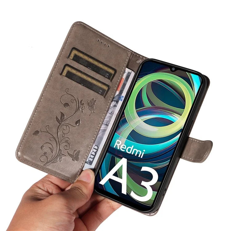 For Xiaomi Redmi A3 Leather Case Butterfly Flower Pattern Wallet Phone Cover