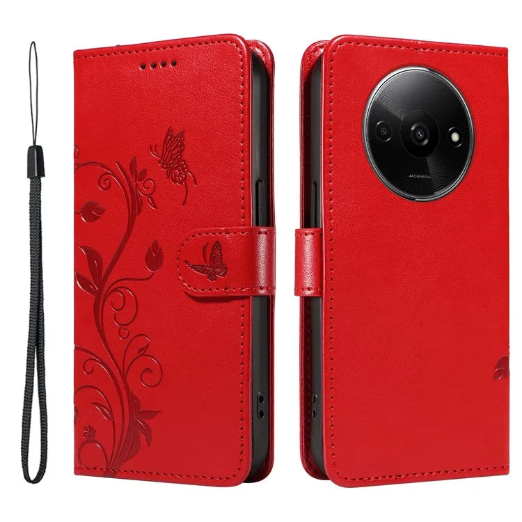For Xiaomi Redmi A3 Leather Case Butterfly Flower Pattern Wallet Phone Cover
