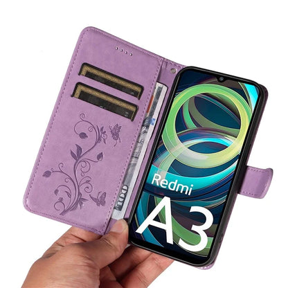 For Xiaomi Redmi A3 Leather Case Butterfly Flower Pattern Wallet Phone Cover