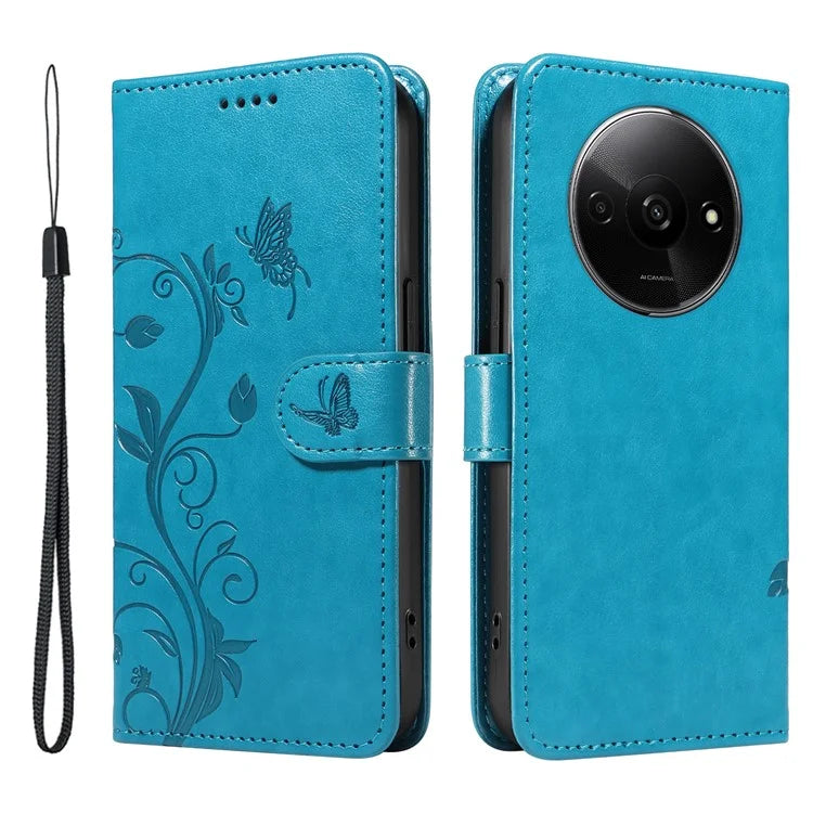 For Xiaomi Redmi A3 Leather Case Butterfly Flower Pattern Wallet Phone Cover