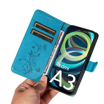For Xiaomi Redmi A3 Leather Case Butterfly Flower Pattern Wallet Phone Cover