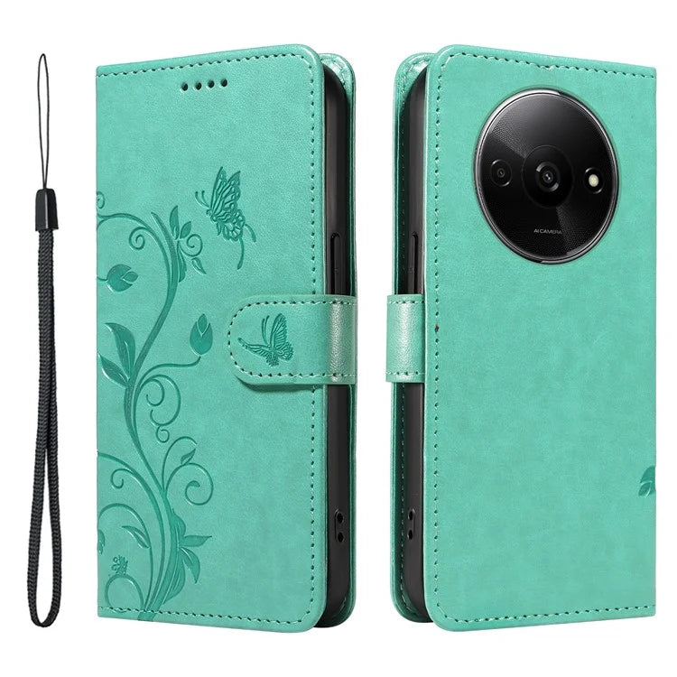 For Xiaomi Redmi A3 Leather Case Butterfly Flower Pattern Wallet Phone Cover