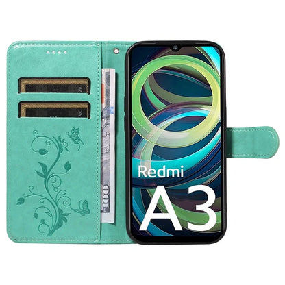 For Xiaomi Redmi A3 Leather Case Butterfly Flower Pattern Wallet Phone Cover