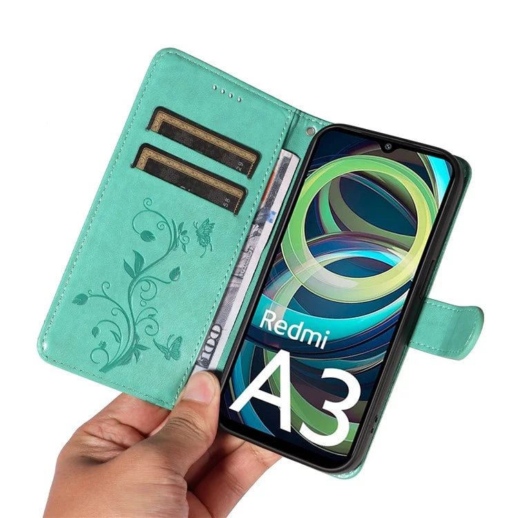 For Xiaomi Redmi A3 Leather Case Butterfly Flower Pattern Wallet Phone Cover