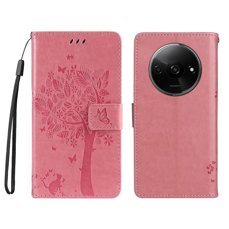 KT Imprinting Flower Series-3 For Xiaomi Redmi A3 Wallet Case Cat Tree Pattern Leather Phone Cover