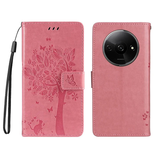 KT Imprinting Flower Series-3 For Xiaomi Redmi A3 Wallet Case Cat Tree Pattern Leather Phone Cover