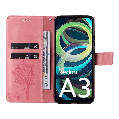 KT Imprinting Flower Series-3 For Xiaomi Redmi A3 Wallet Case Cat Tree Pattern Leather Phone Cover