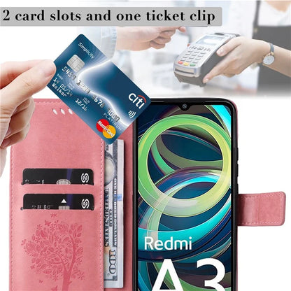 KT Imprinting Flower Series-3 For Xiaomi Redmi A3 Wallet Case Cat Tree Pattern Leather Phone Cover