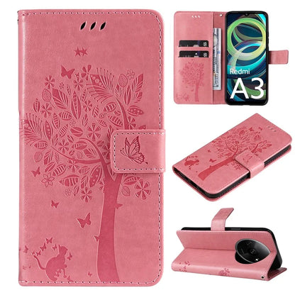 KT Imprinting Flower Series-3 For Xiaomi Redmi A3 Wallet Case Cat Tree Pattern Leather Phone Cover
