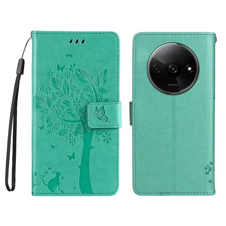 KT Imprinting Flower Series-3 For Xiaomi Redmi A3 Wallet Case Cat Tree Pattern Leather Phone Cover