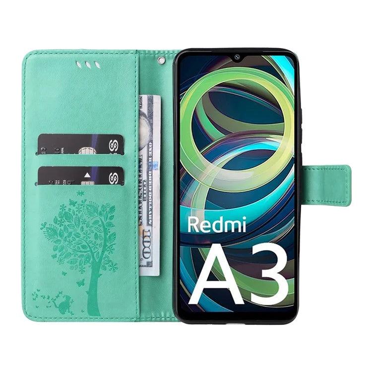 KT Imprinting Flower Series-3 For Xiaomi Redmi A3 Wallet Case Cat Tree Pattern Leather Phone Cover
