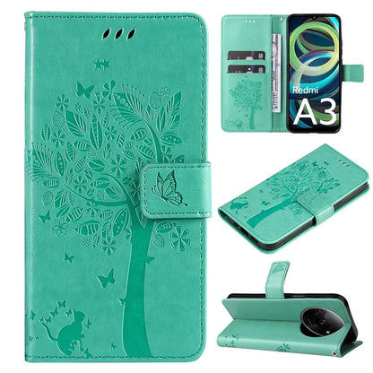 KT Imprinting Flower Series-3 For Xiaomi Redmi A3 Wallet Case Cat Tree Pattern Leather Phone Cover