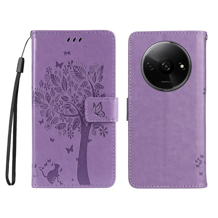 KT Imprinting Flower Series-3 For Xiaomi Redmi A3 Wallet Case Cat Tree Pattern Leather Phone Cover