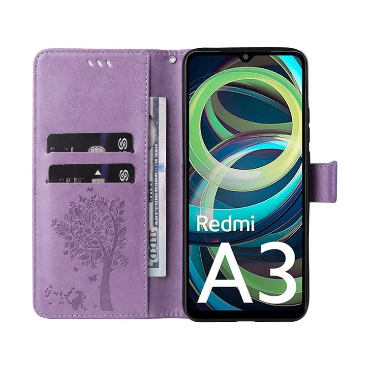 KT Imprinting Flower Series-3 For Xiaomi Redmi A3 Wallet Case Cat Tree Pattern Leather Phone Cover