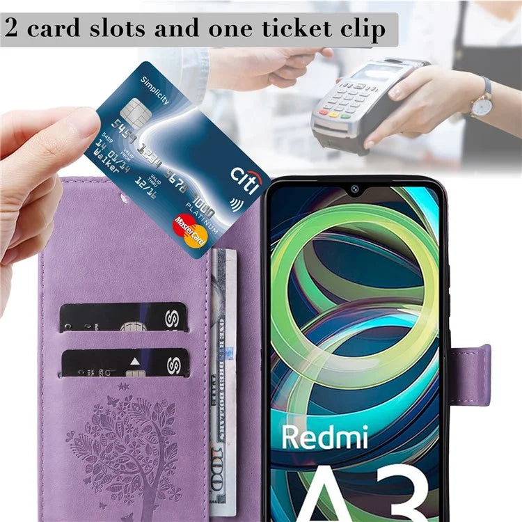 KT Imprinting Flower Series-3 For Xiaomi Redmi A3 Wallet Case Cat Tree Pattern Leather Phone Cover