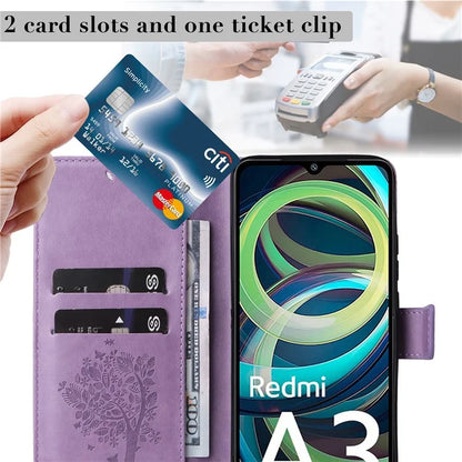 KT Imprinting Flower Series-3 For Xiaomi Redmi A3 Wallet Case Cat Tree Pattern Leather Phone Cover
