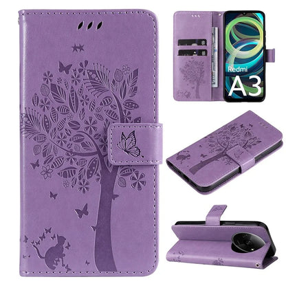 KT Imprinting Flower Series-3 For Xiaomi Redmi A3 Wallet Case Cat Tree Pattern Leather Phone Cover