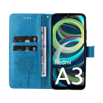 KT Imprinting Flower Series-3 For Xiaomi Redmi A3 Wallet Case Cat Tree Pattern Leather Phone Cover