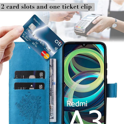 KT Imprinting Flower Series-3 For Xiaomi Redmi A3 Wallet Case Cat Tree Pattern Leather Phone Cover