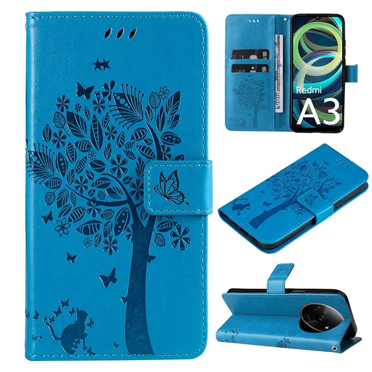 KT Imprinting Flower Series-3 For Xiaomi Redmi A3 Wallet Case Cat Tree Pattern Leather Phone Cover