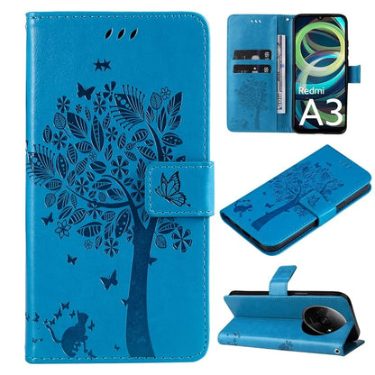 KT Imprinting Flower Series-3 For Xiaomi Redmi A3 Wallet Case Cat Tree Pattern Leather Phone Cover