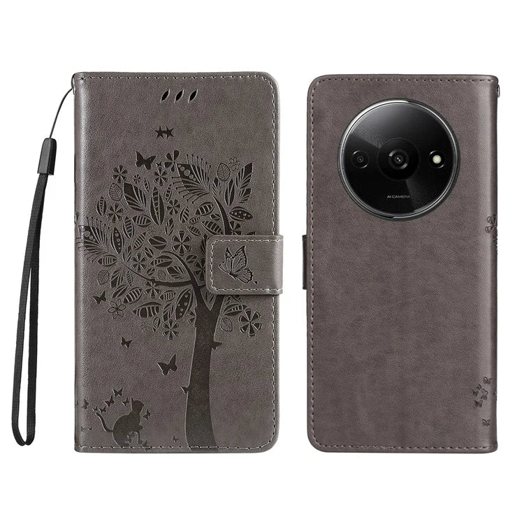 KT Imprinting Flower Series-3 For Xiaomi Redmi A3 Wallet Case Cat Tree Pattern Leather Phone Cover