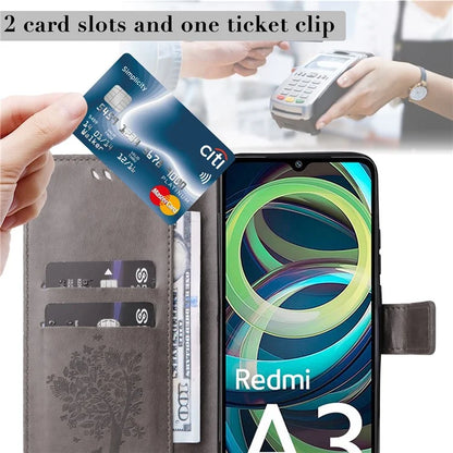 KT Imprinting Flower Series-3 For Xiaomi Redmi A3 Wallet Case Cat Tree Pattern Leather Phone Cover