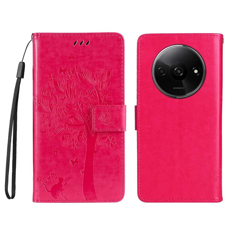 KT Imprinting Flower Series-3 For Xiaomi Redmi A3 Wallet Case Cat Tree Pattern Leather Phone Cover