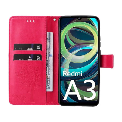 KT Imprinting Flower Series-3 For Xiaomi Redmi A3 Wallet Case Cat Tree Pattern Leather Phone Cover