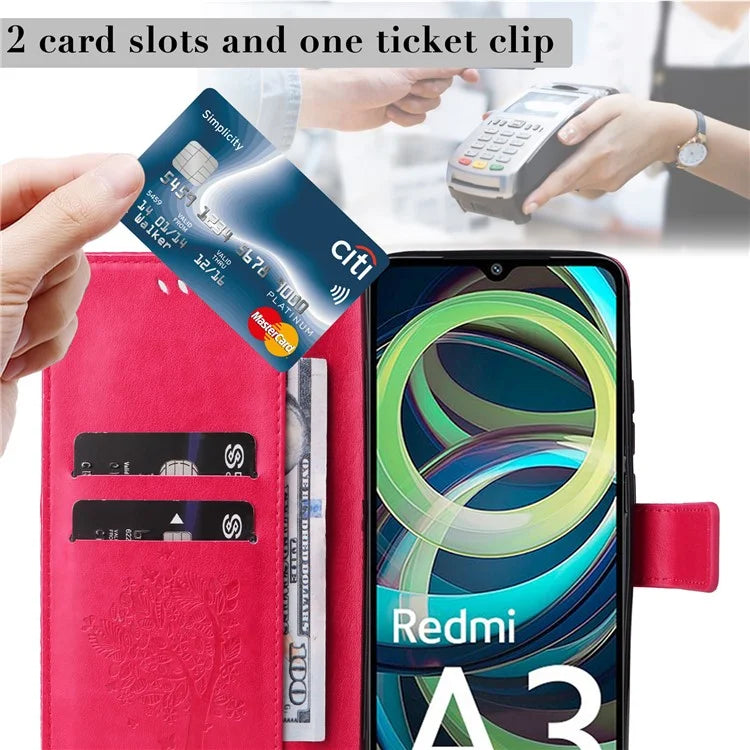 KT Imprinting Flower Series-3 For Xiaomi Redmi A3 Wallet Case Cat Tree Pattern Leather Phone Cover