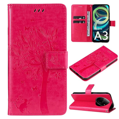 KT Imprinting Flower Series-3 For Xiaomi Redmi A3 Wallet Case Cat Tree Pattern Leather Phone Cover