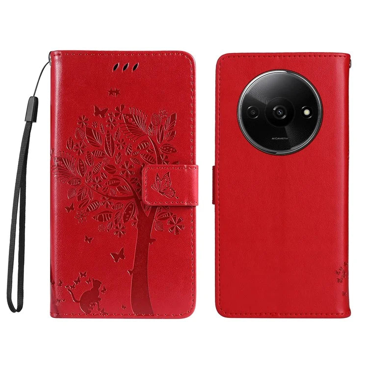 KT Imprinting Flower Series-3 For Xiaomi Redmi A3 Wallet Case Cat Tree Pattern Leather Phone Cover