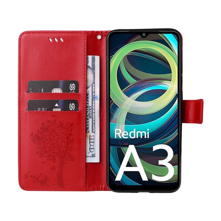 KT Imprinting Flower Series-3 For Xiaomi Redmi A3 Wallet Case Cat Tree Pattern Leather Phone Cover