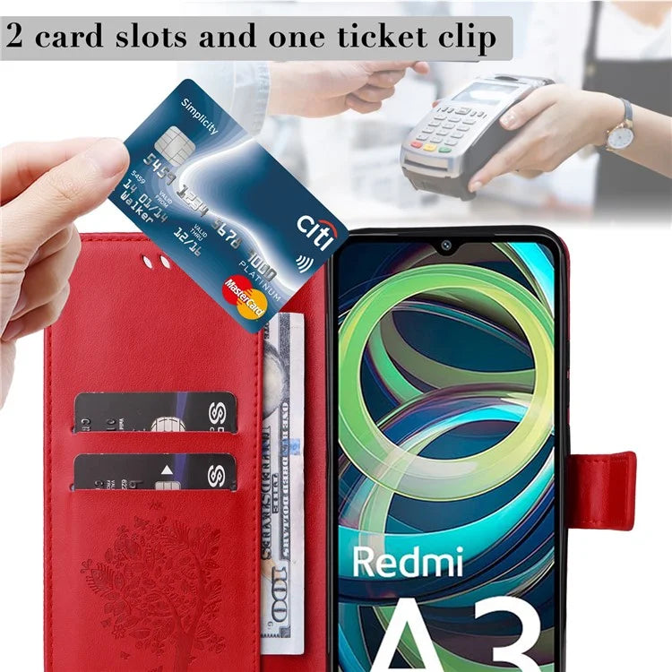KT Imprinting Flower Series-3 For Xiaomi Redmi A3 Wallet Case Cat Tree Pattern Leather Phone Cover