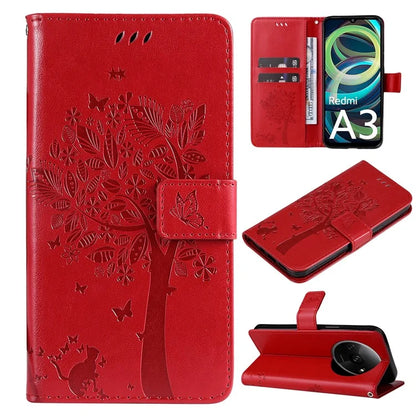 KT Imprinting Flower Series-3 For Xiaomi Redmi A3 Wallet Case Cat Tree Pattern Leather Phone Cover