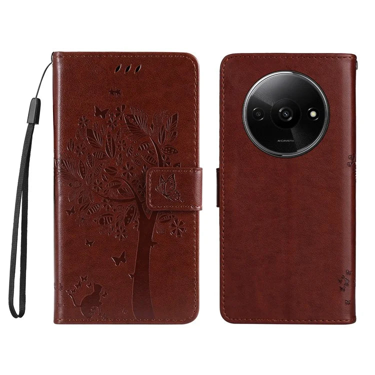 KT Imprinting Flower Series-3 For Xiaomi Redmi A3 Wallet Case Cat Tree Pattern Leather Phone Cover