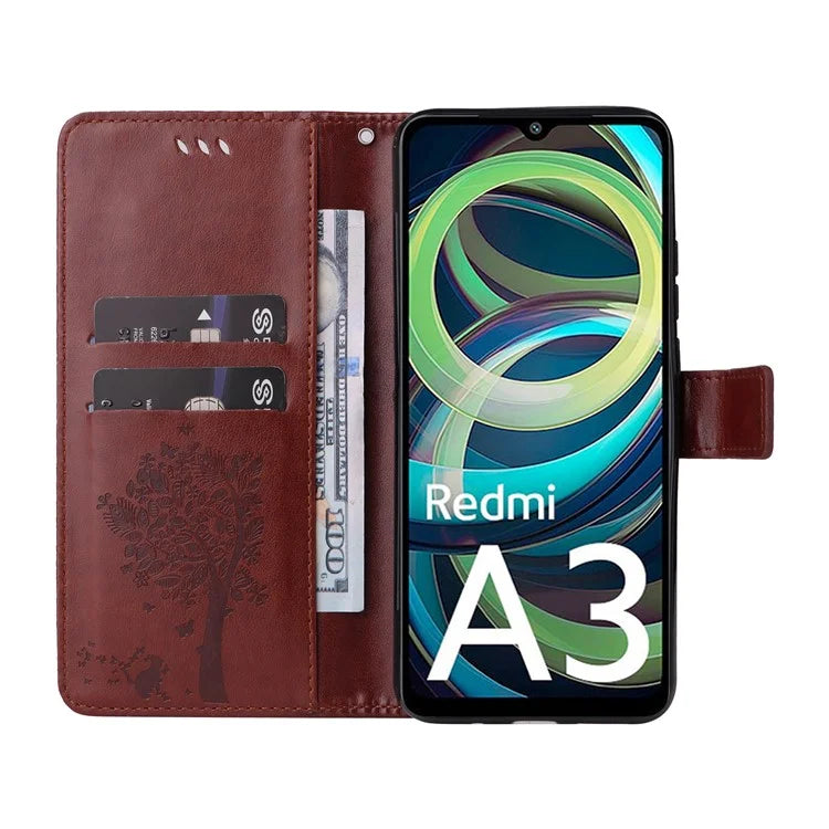 KT Imprinting Flower Series-3 For Xiaomi Redmi A3 Wallet Case Cat Tree Pattern Leather Phone Cover