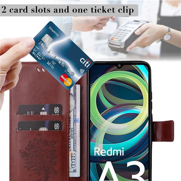 KT Imprinting Flower Series-3 For Xiaomi Redmi A3 Wallet Case Cat Tree Pattern Leather Phone Cover