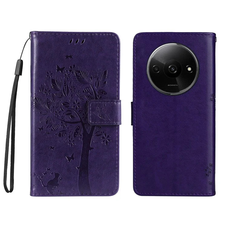 KT Imprinting Flower Series-3 For Xiaomi Redmi A3 Wallet Case Cat Tree Pattern Leather Phone Cover