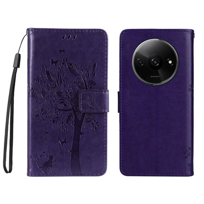 KT Imprinting Flower Series-3 For Xiaomi Redmi A3 Wallet Case Cat Tree Pattern Leather Phone Cover