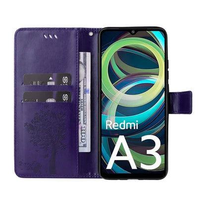 KT Imprinting Flower Series-3 For Xiaomi Redmi A3 Wallet Case Cat Tree Pattern Leather Phone Cover
