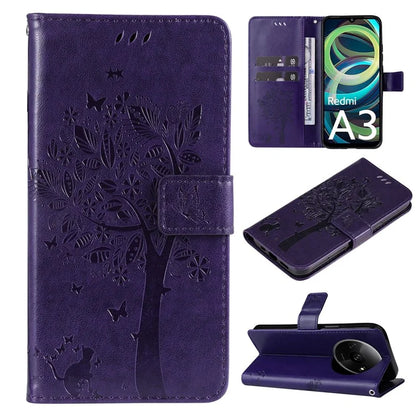 KT Imprinting Flower Series-3 For Xiaomi Redmi A3 Wallet Case Cat Tree Pattern Leather Phone Cover